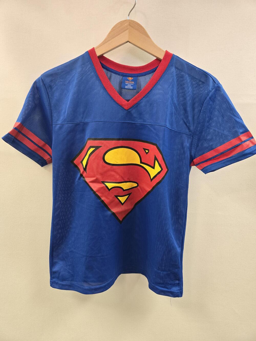 Superman Shirt Boys 2XL 18 Blue Mesh Jersey Superhero Graphic Top DC Comics